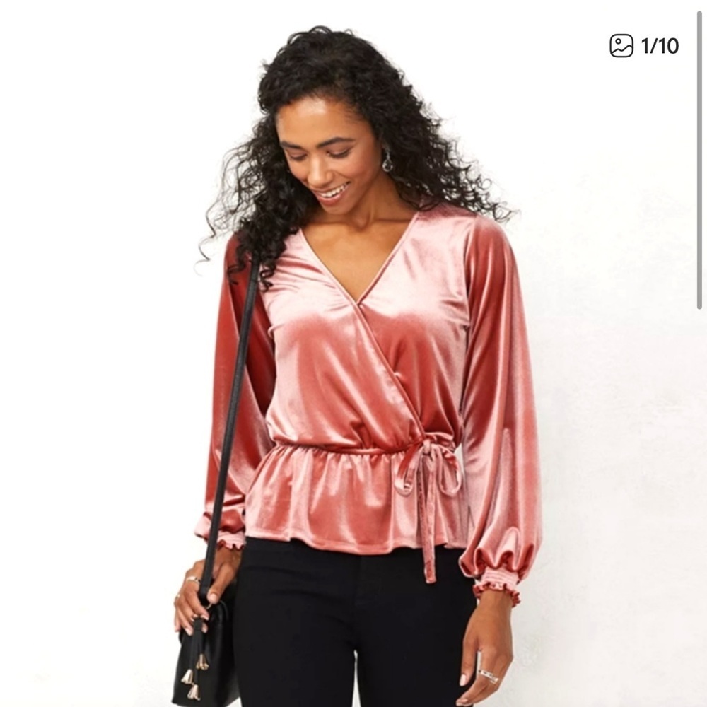 LC Lauren Conrad Velvet Rose Wrap Blouse